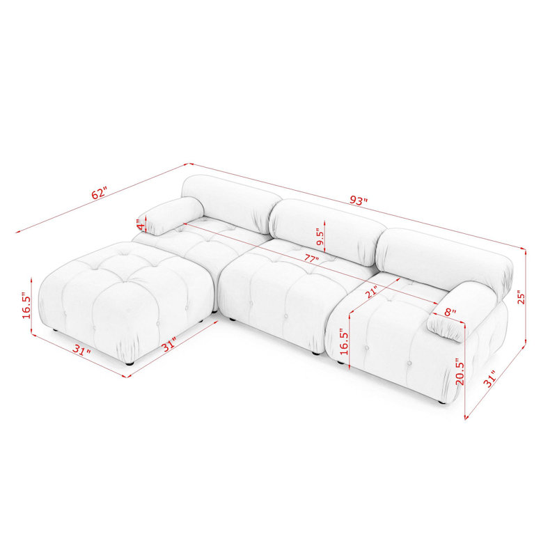 Modular Sectional Sofa, Button Tufted Designed And Diy Combination,L Shaped Couch With Reversible Ottoman