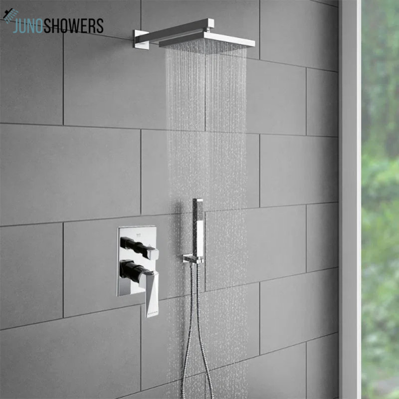 Système de douche blanc brillant brillant avec valve thermostatique et douchette multifonction