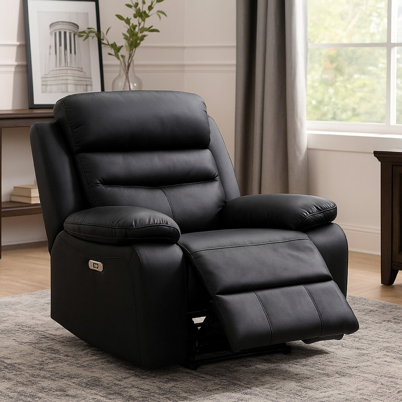 Fauteuil inclinable électrique en cuir l 41 po Kaniel, Match en cuir noir