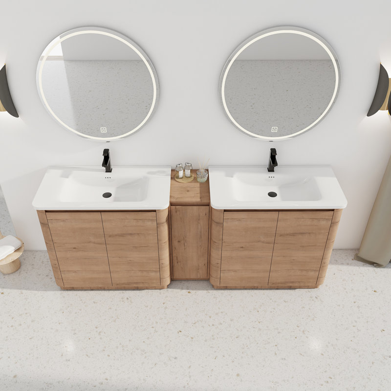 Meuble-lavabo autoportant 84 po avec lavabo en céramique blanche et 1 petite armoire de rangement 84 po, 84''