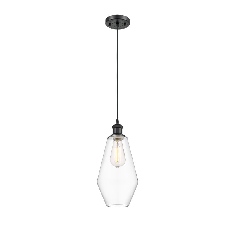 Luminaire suspendu géométrique unique à 1 lumière Gabbie, Transparent, Noir mat