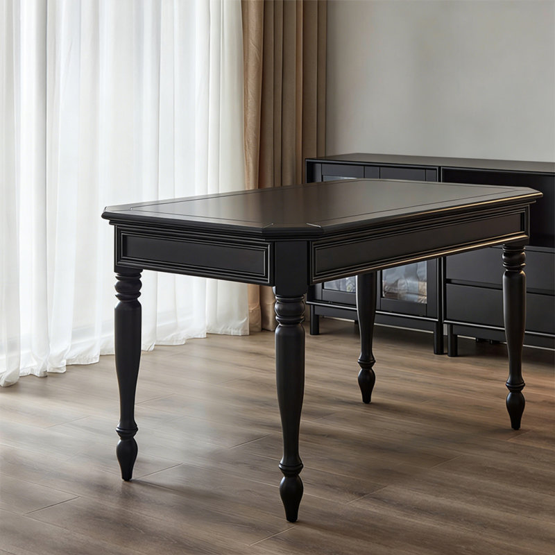 Retro Black Rectangular Solid Wood Dining Table, 29.92"H x 53.15"L x 31.5"W