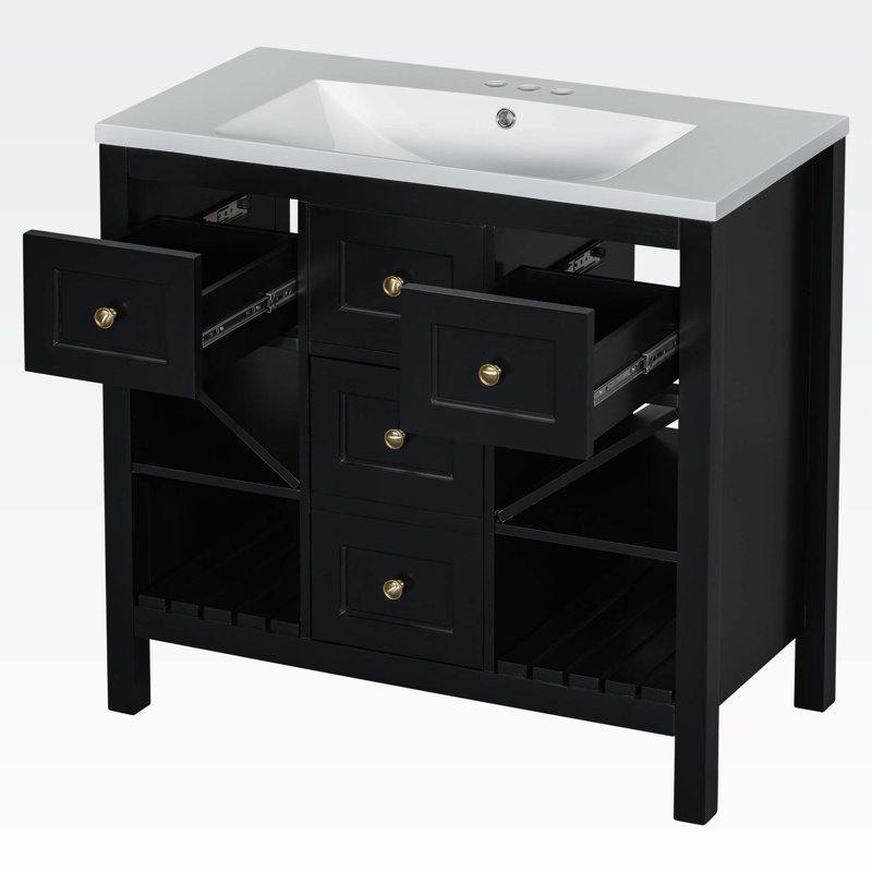 Meuble-lavabo 36 po avec lavabo en résine, Noir, noir, noir, noir