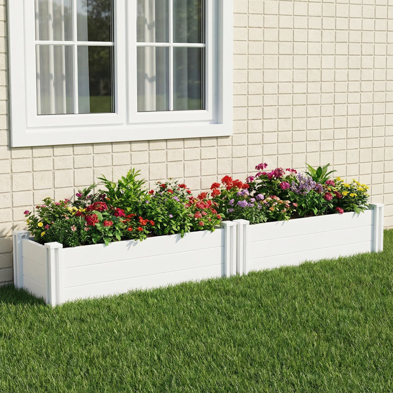 Ensemble de boîte à fleurs 13 po x l 39 po x P 16 po avec jardin surélevé en PVC pour piquets de terre, jardin et entrée, 2