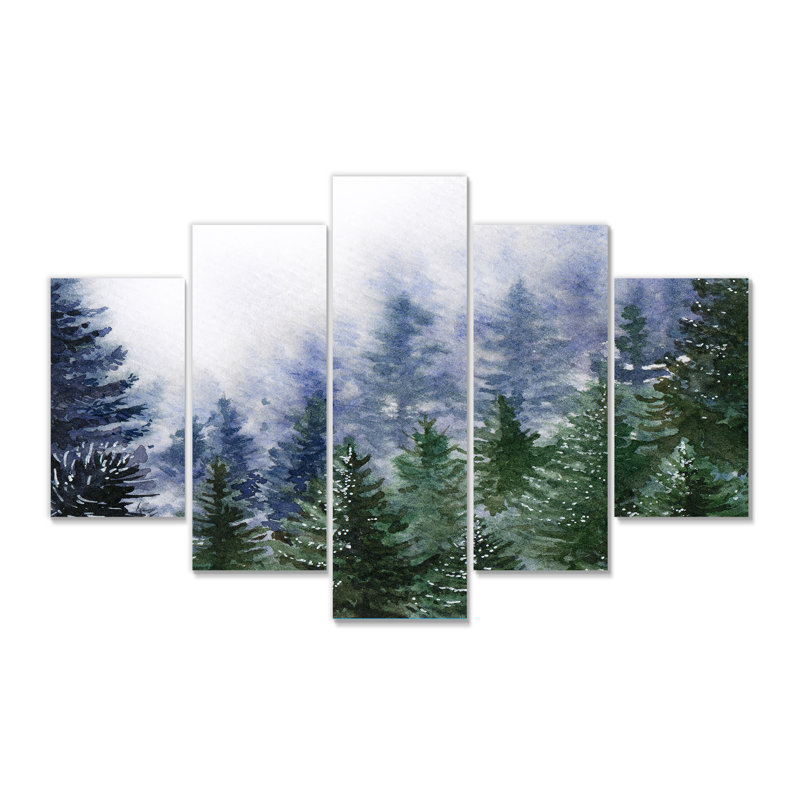 Forêt naturelle dans une scène de brouillard - peinture sur toile tendue 5 pièces