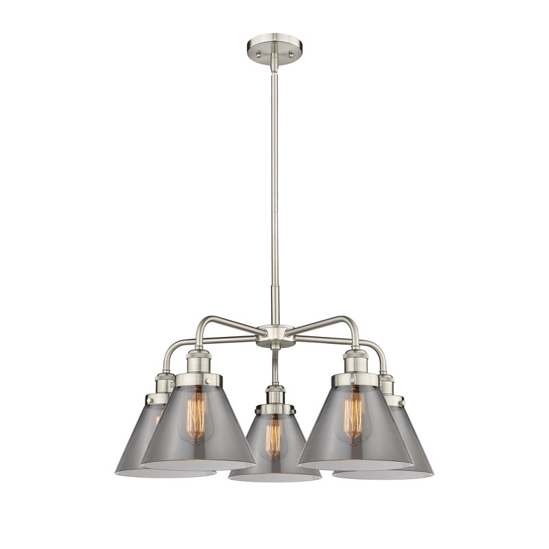 Lustre suspendu 5 lumières Cone, Plaqué couleur fumée, Nickel satiné