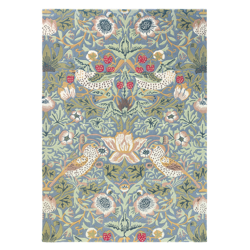Hand Tufted Wool Floral Area Rug in Blue, Rectangle 6'7" x 9'2"
