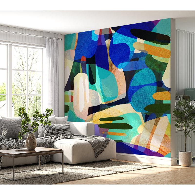 Murale à peler et coller Lafran - formes aléatoires bleues, L 120 po x l 120 po