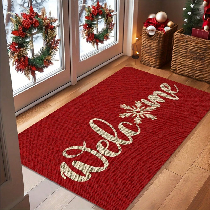 19.6×31.4 Inch Christmas "Welcome" Door Mat – 1-Piece Large Holiday-Themed Mat With Snowflake Design, Machine Washable