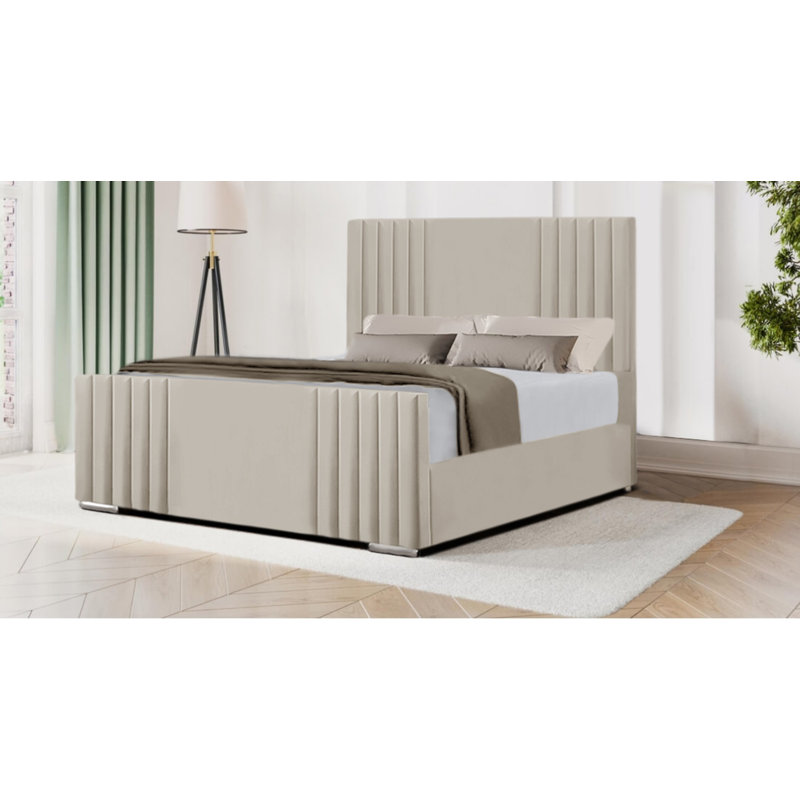 Morgyn Upholstered Velvet Bed, 135 x 190 cm, Cream