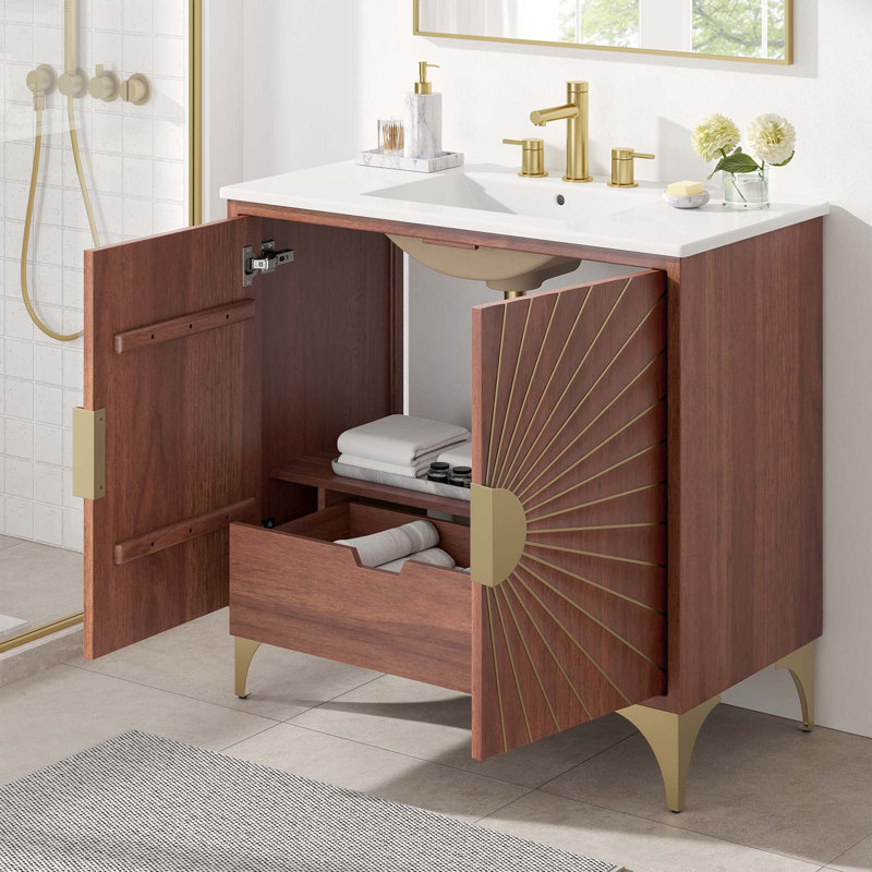 Daylight 36" Walnut Mango Wood Bathroom Vanity with Ceramic Sink