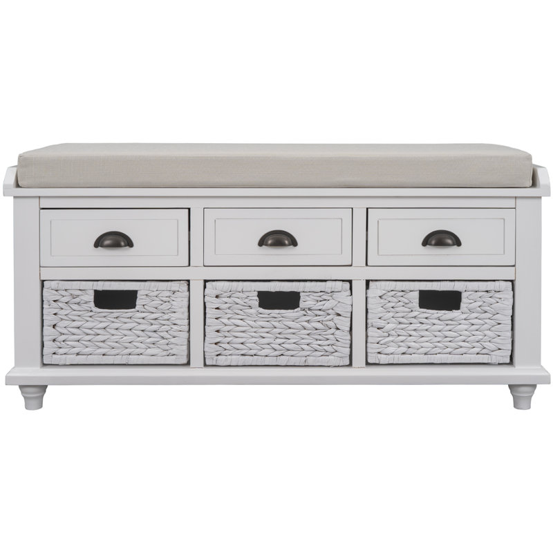 Colleen Upholstered Bench with Drawers, White