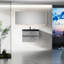 Meuble-lavabo flottant 30 po, gris avec lavabo à sable noir Quartz et atome à fermeture en douceur