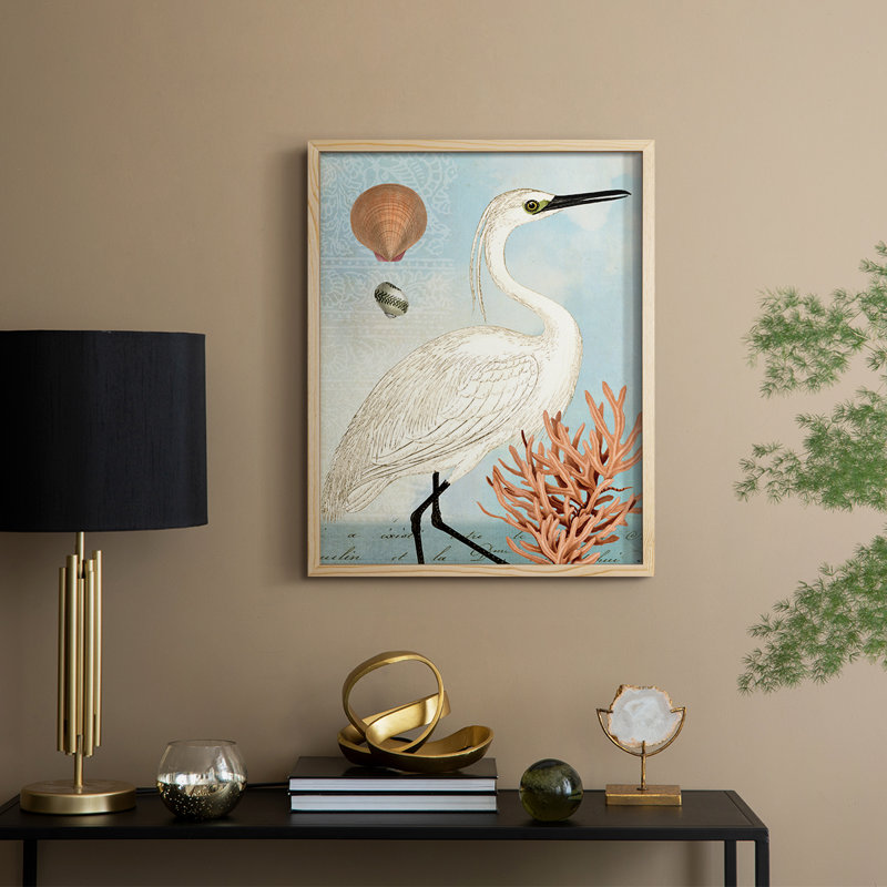 Blue Egret Framed Print - Solid Wood, Natural, H 11 po x l 9 po
