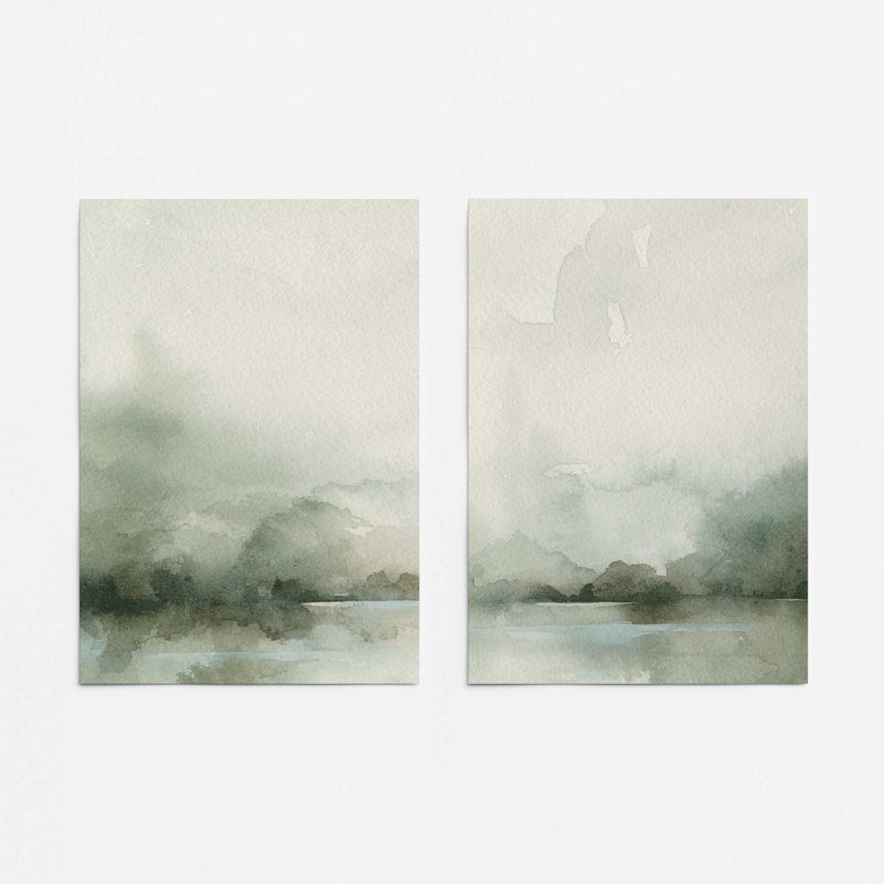Muted Green Tranquillity Set of 2 Prints, 16" x 12", 36" H x 48" W x 0.1" D, Paper
