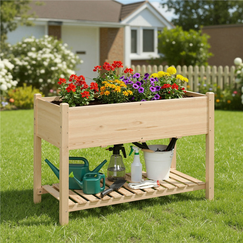 Lit de jardin surélevé à 2 niveaux avec trous de drainage Colyt, H 31,5 po x l 47 po x P 22,5 po, Bois
