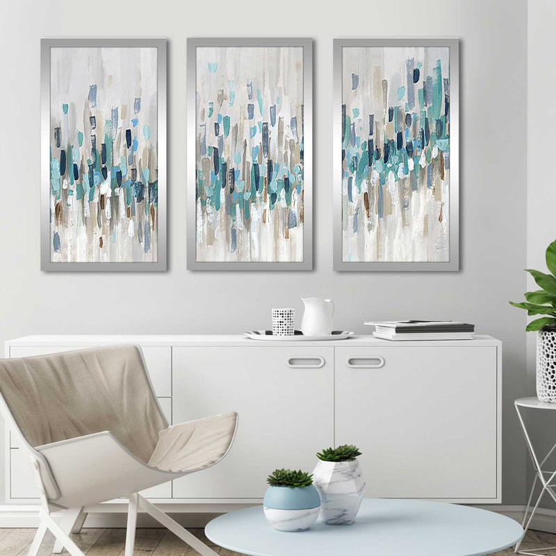 «Blue Staccato», reproduction sur acrylique 3 pièces, H 33,5 po x l 52,5 po x P 1 po