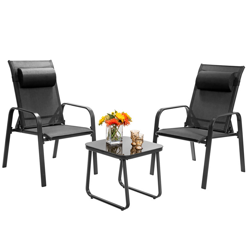 Godoy 2 - Person Patio Dining Set with Square Table , Cushions Included, Black, Black