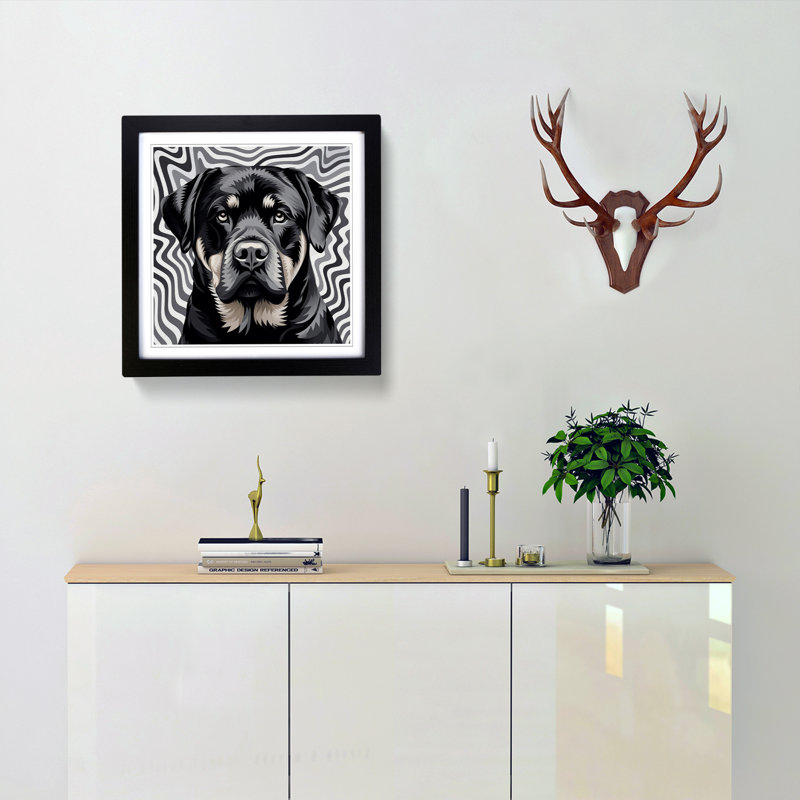 Rottweiler Op - Single Picture Frame Print on Wood, Black