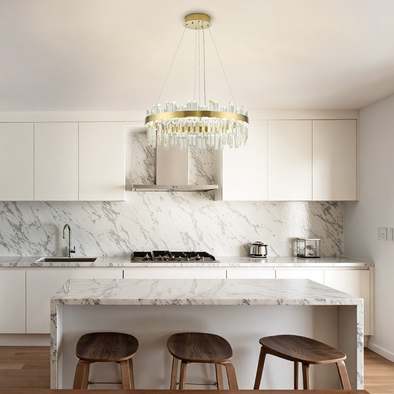 Lustres modernes en cristal Glod pour la salle à manger, luminaire suspendu 3 lumières à température / intensité variable avec télécommande, luminaires suspendus réglables en hauteur pour la cuisine, le salon