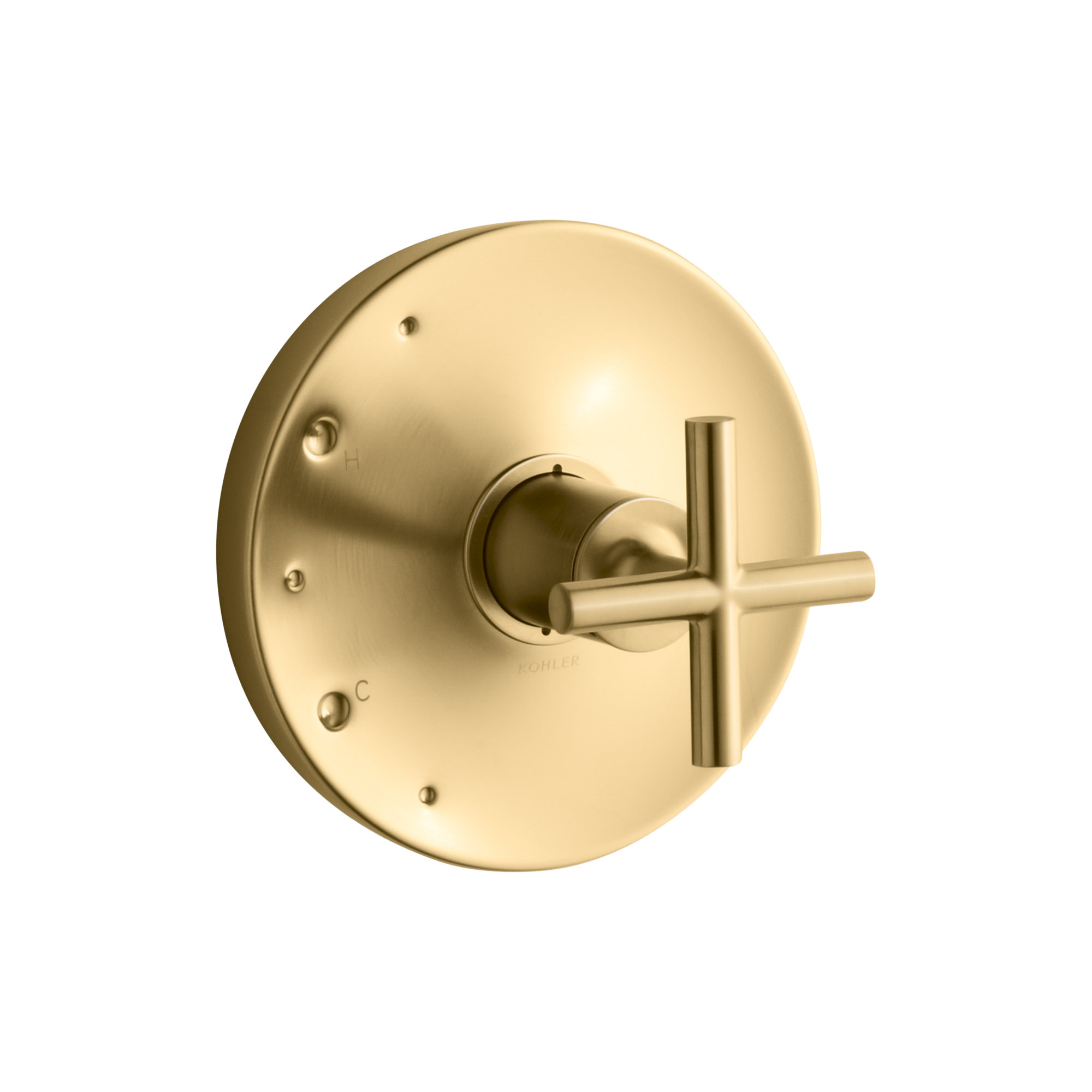 Purist Kohler Rite-Temp Valve Trim with Cross Handle, Vibrant Brushed Moderne Brass