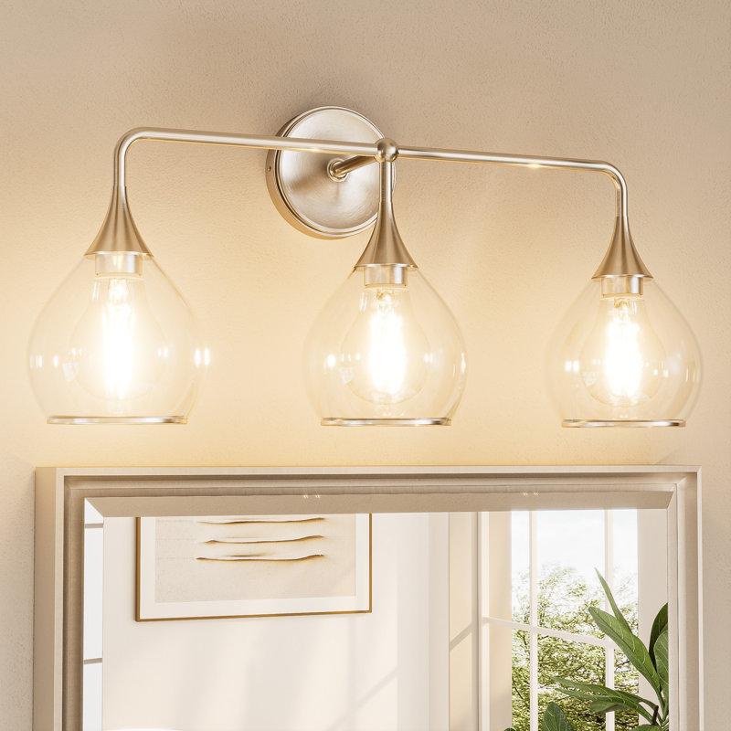 Phares à miroir à intensité variable avec cadre en métal, 3 lumières, Nickel brossé