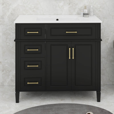 Meuble-lavabo 36 po avec lavabo en céramique, tiroir coulissant, 3 tiroirs et 2 portes
