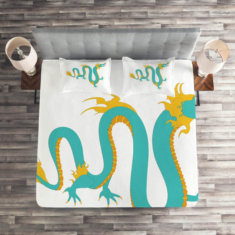 Dragon Polyester Coverlet, King Bedspread + 2 Shams