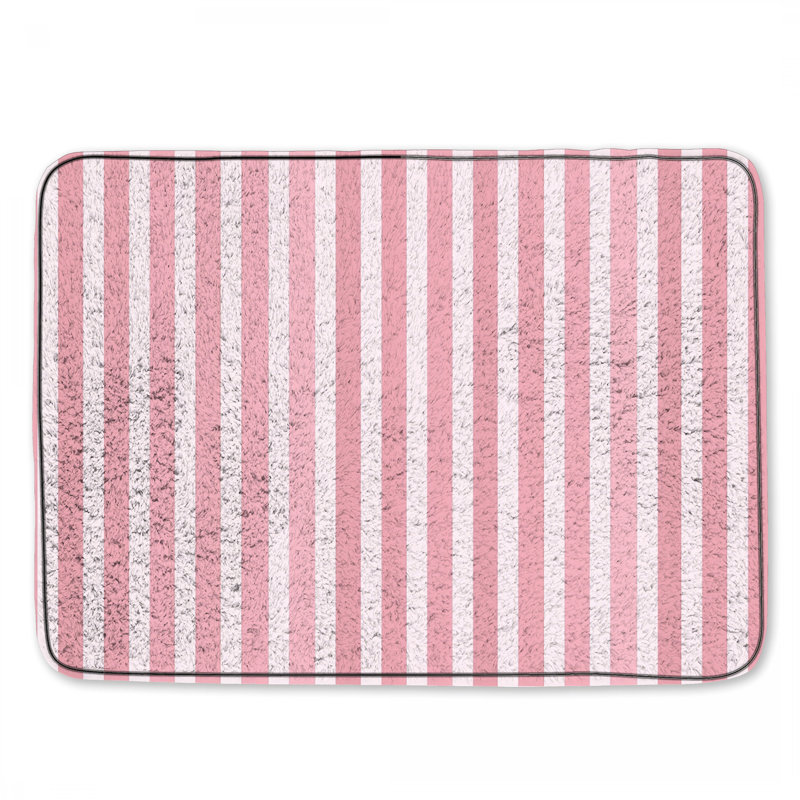 Tapis de bain à rayures et motif de salle de bain minimaliste, Simple - L 24 po x l 17 po, Rayure rose