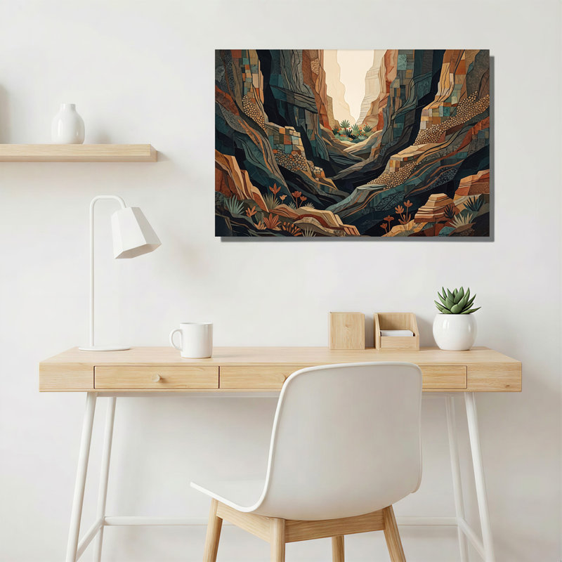 «Geometric Rust» et paysage sarcelle canyon avec plantes, H 12 po x l 18 po
