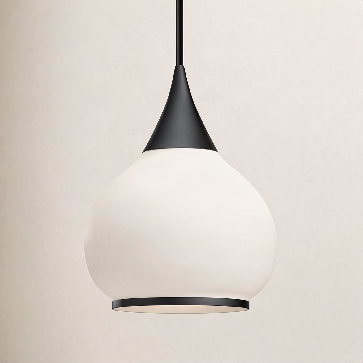 Hazel Single Light Glass Pendant, Matte Black, Opal, 68" H x 14" W x 14.13" D