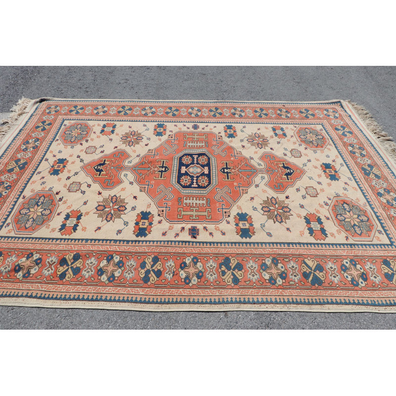 Grand tapis turc rétro à motif géométrique traditionnel tissé à la main pour une décoration bohémienne chic et une grande surface