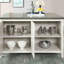 Ensemble de salle à manger moderne à hauteur de comptoir 6 pièces avec table, tabourets, banc et tablettes de rangement blanc cassé et gris pour une salle à manger élégante-487306358