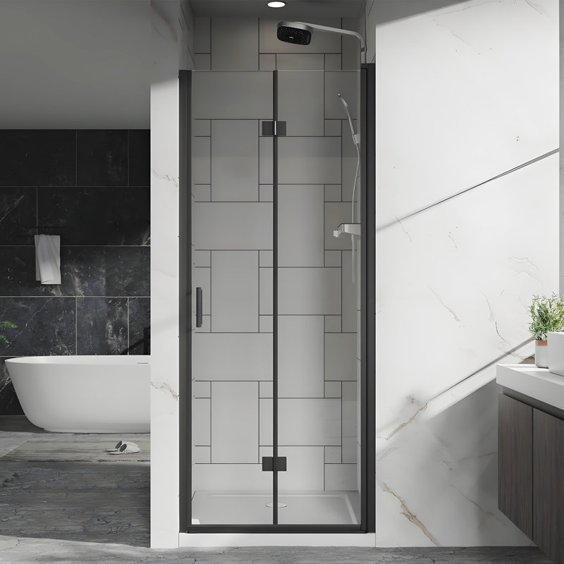 32-33.2 In. W X 72 In. H Bi-Folding Pivot Frameless Shower Door With Clear Glass, Black
