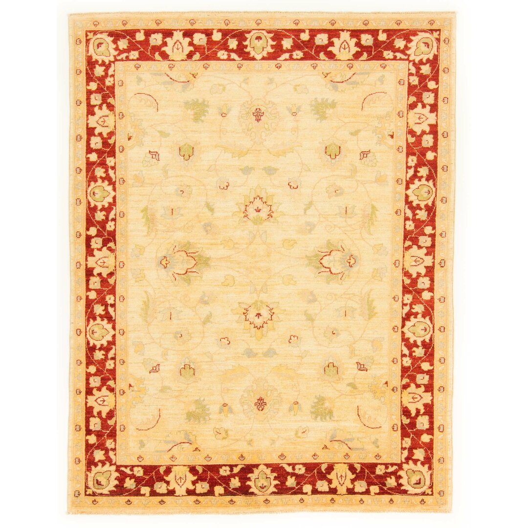 Handgefertigter Teppich aus Wolle in Beige/Rot