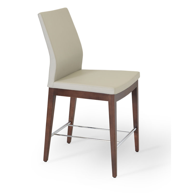 Tabouret de comptoir 24 po Pasha, Noyer, Similicuir crème