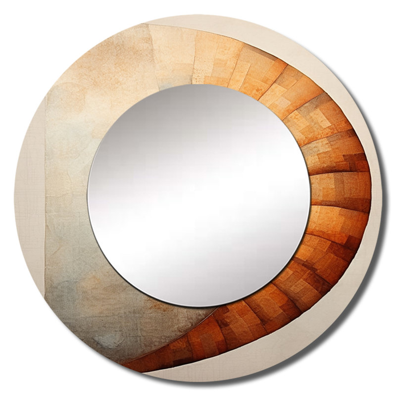 Copper Curves Nautilus Spiral - Nautilus Decorative Wall Mirror, Modern Large Round Mirror, Printed Metal Art, 23" x 23"