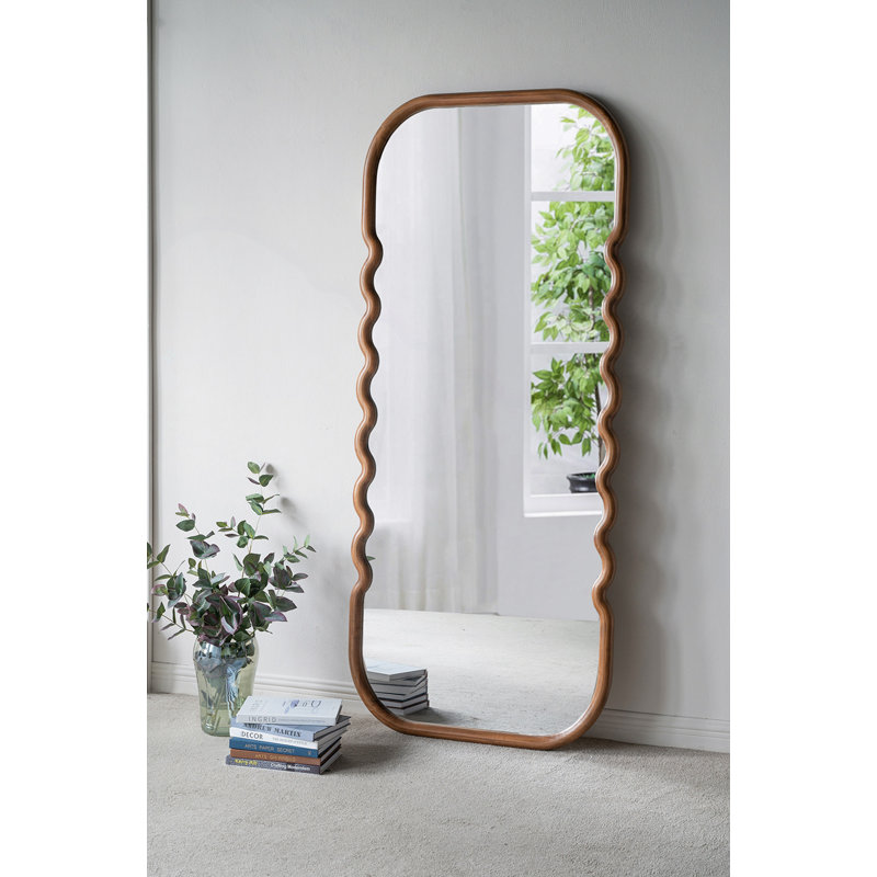 31.4"X74" Oversized Wooden Floor Mirror With Unique Brown Frame