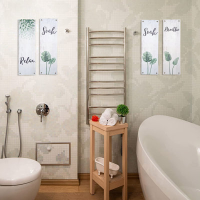 «Green Botanical Bathroom Relax Soak Unwind», plante en bois - ensemble d'art textuel sans cadre 4 pièces sur bois