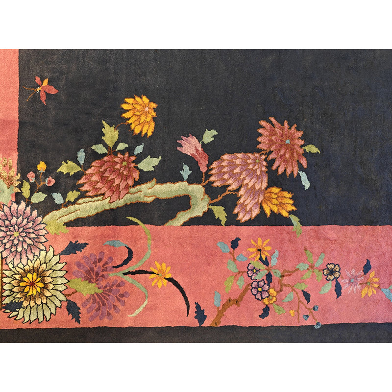Wool Room Size Rectangle Antique Chinese Blue 1920s Knotted - Art Deco Rug