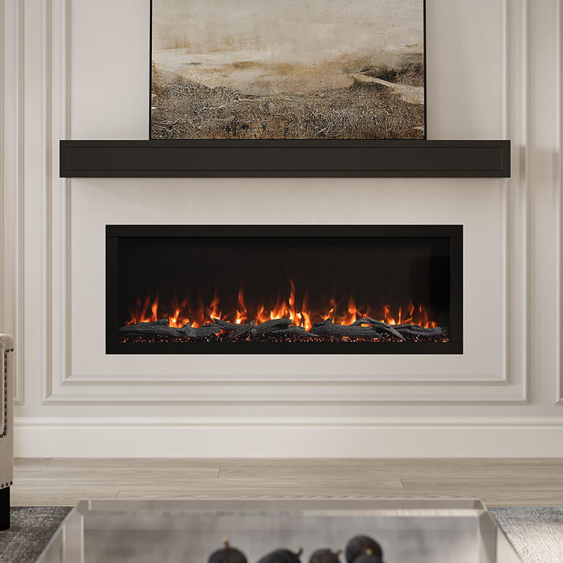 Modern Black 50-Inch Smart Linear Electric Fireplace with LED Flame