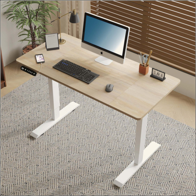 Bureau électrique à hauteur réglable pour la maison et le bureau, H 27 po x l 47,2 po x P 24 po, Naturel, Blanc