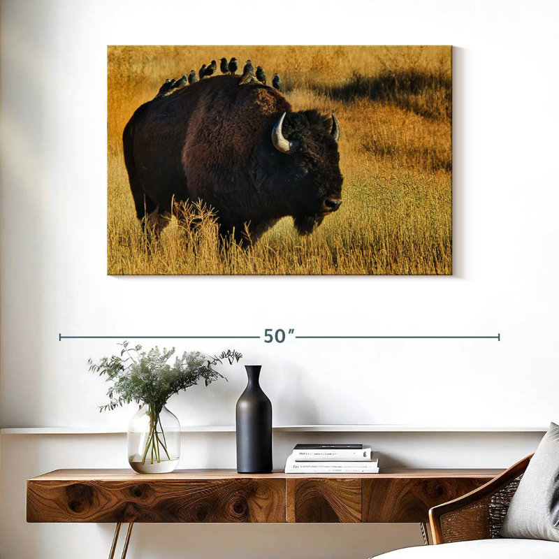 Brampt Birds On Bison, 26" H x 39" W