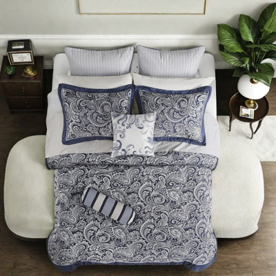 Elegant Navy Comforter Bedding Sets, Polyester And Cotton, Modern Bedroom