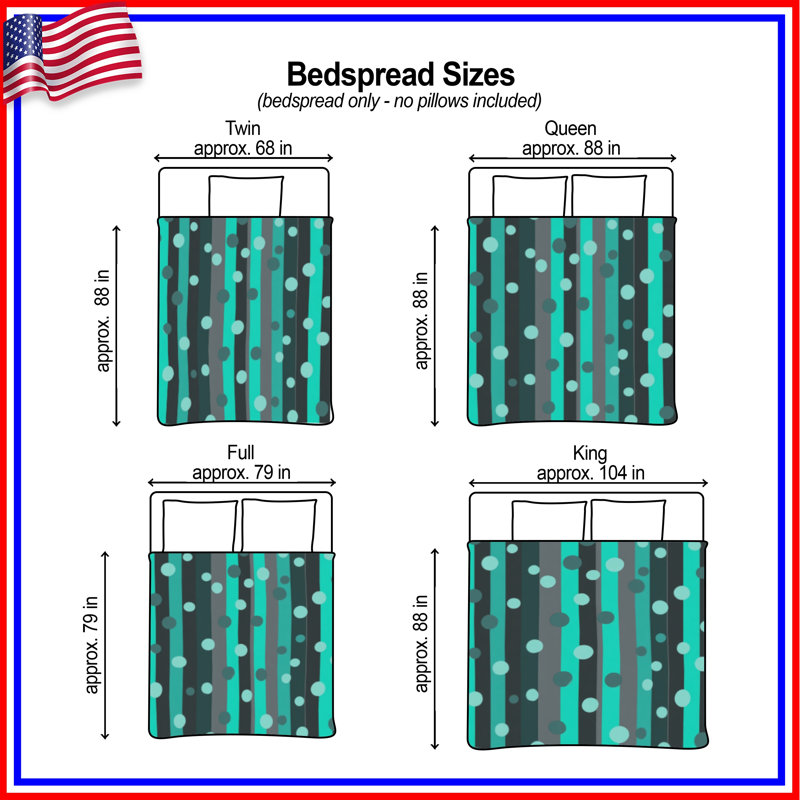 Blue Grey Stripes Dots Quilted Bedspread All Sizes, Queen
