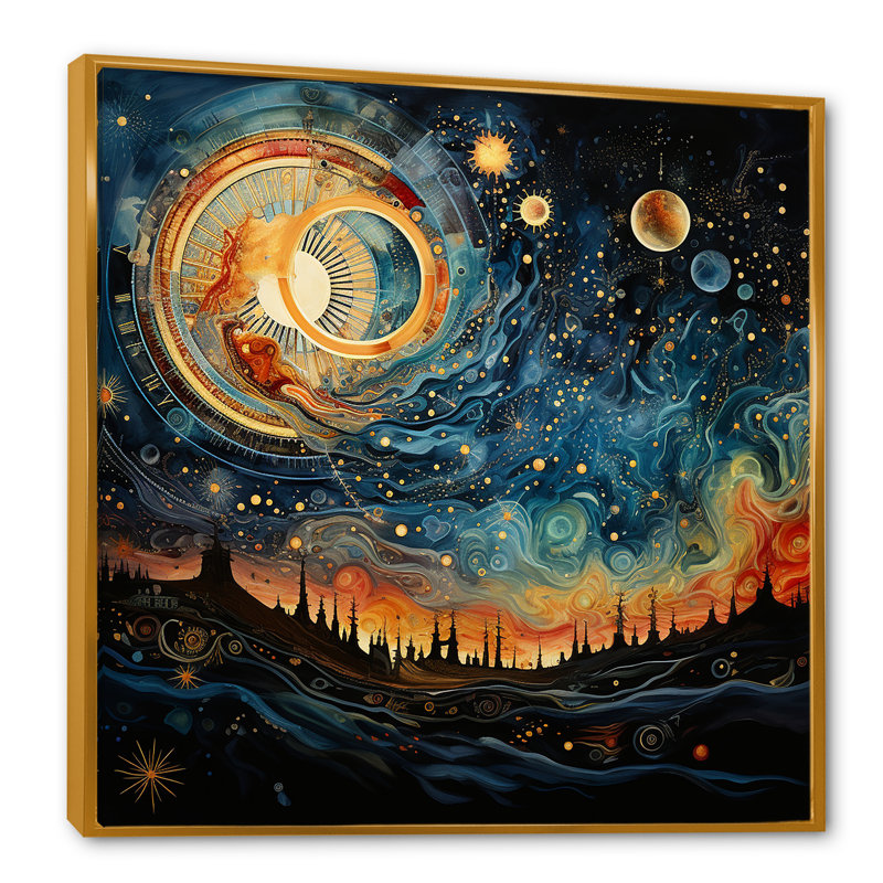 Celestial Astrology Galaxy Collage II - Astrology, art mural, Cadre flottant doré, H 36 po x l 36 po x P 1,5 po