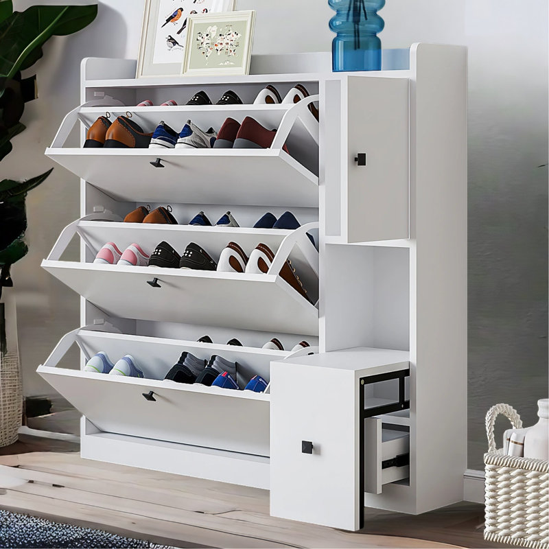 24 Pair Shoe Storage Cabinet, White