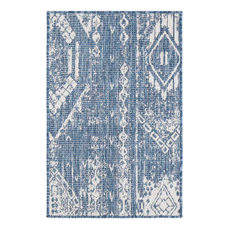 Bonnetta Geometric Machine Woven Polypropylene Indoor / Outdoor Area Rug in Blue/Ivory, Rectangle 2' x 3'