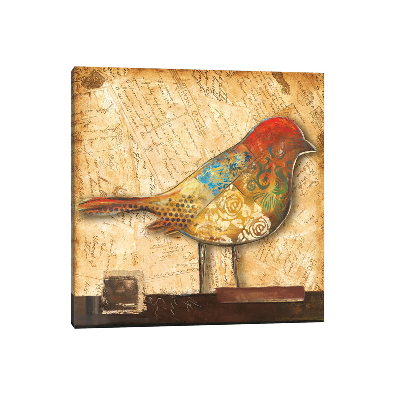 Impression d’art graphique, "Bird of collage II" par Patricia Pinto, Toile tendue, Pas de tapis, H 12 po x l 12 po x P 1,5 po