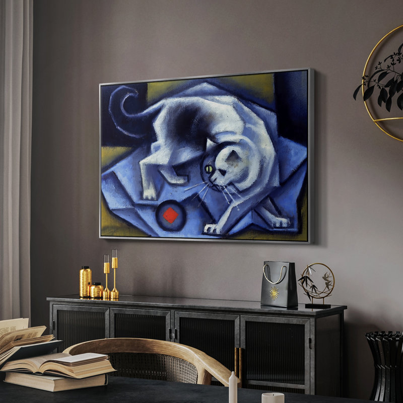 Le chat blanc (Der wei Kater), 1912 - Jean Meyinger, toile tendue avec châssis, 26 x 40, Argent